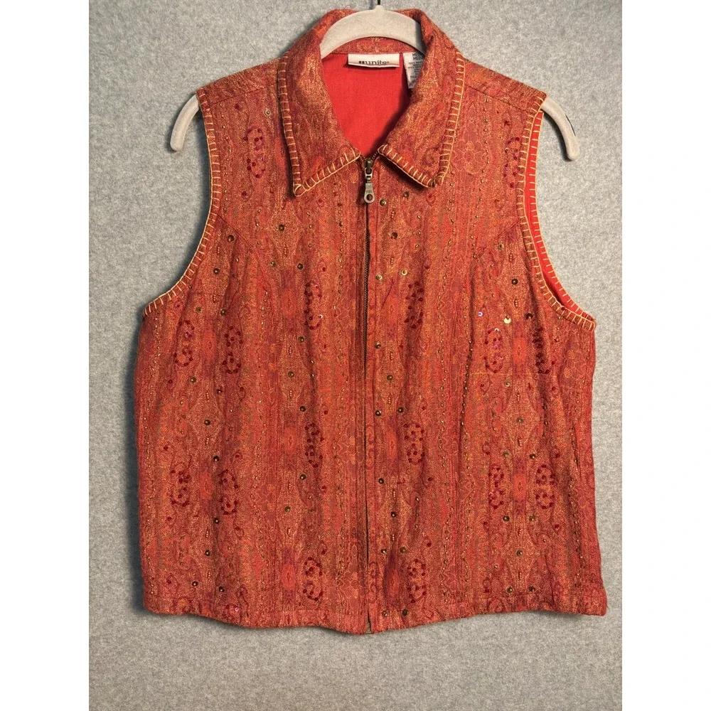 Vintage Units‎ Beaded Zip Vest Women Medium Boho Artsy Southwest Festival